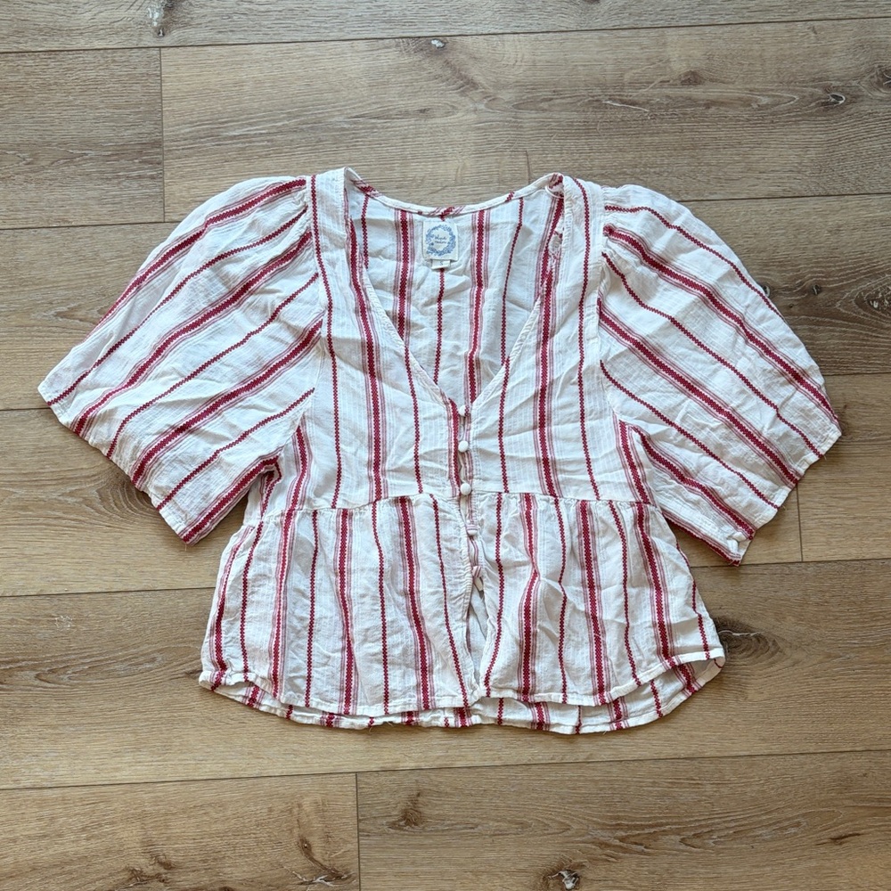 Blue Rain Red and White Striped Blouse
